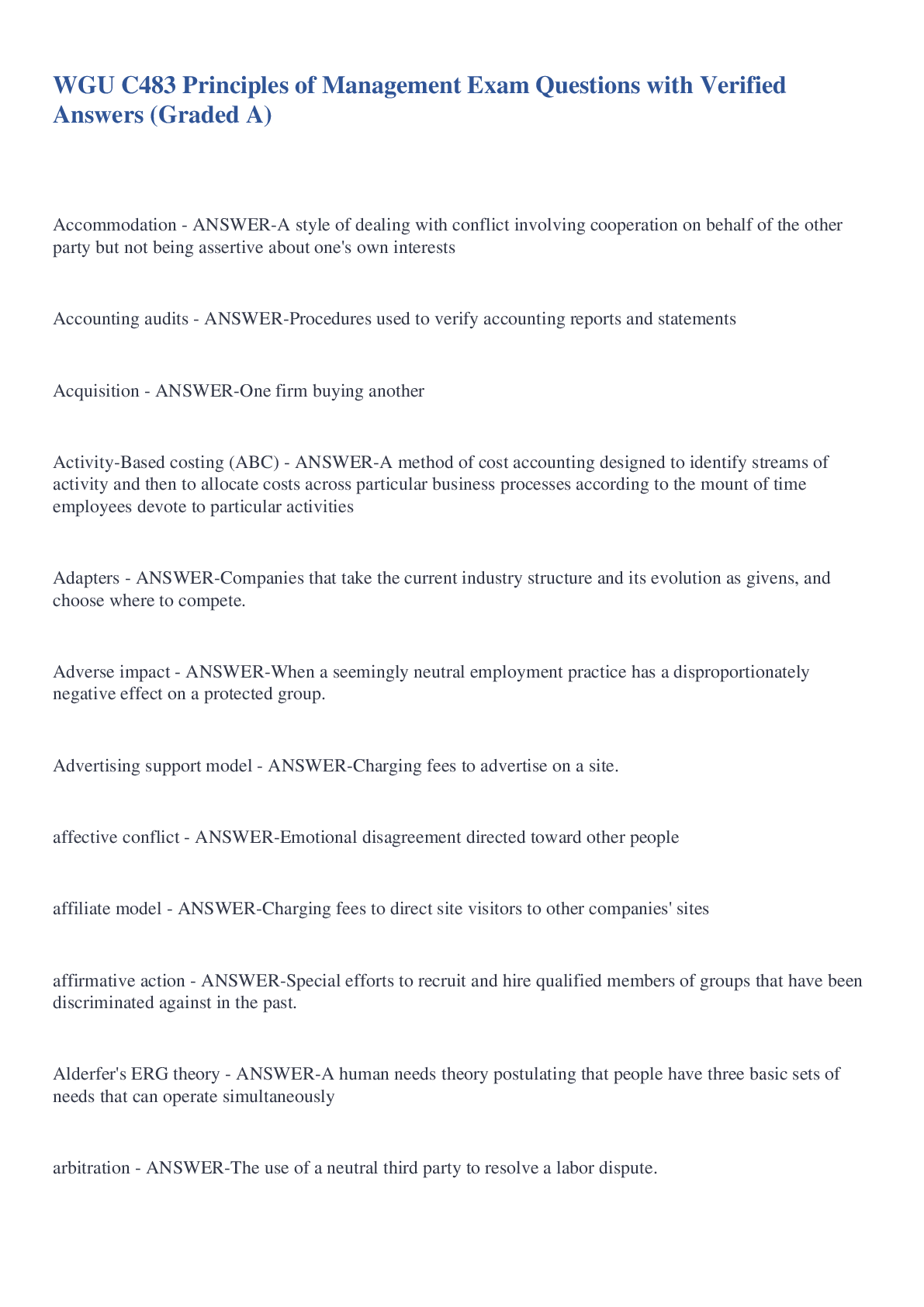 Preview image for WGU C483 Principles of Management Exam Questions with Verified Answers (Graded A)